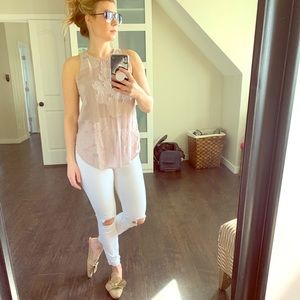 Wilfred Pale blush tank with raised flower detail